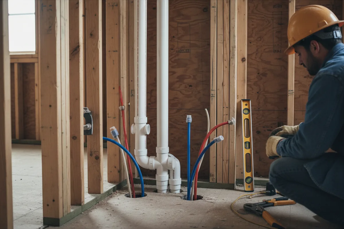 Drain and supply rough-in during Sump Pump Repair in Telford
